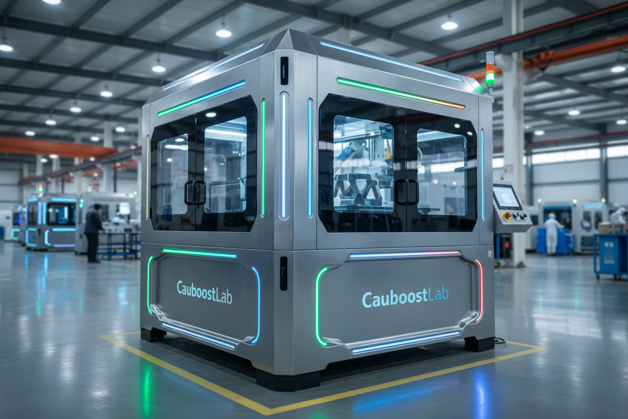 Üzerinde CauboostLab markalı 3D endüstriyel fabrika tipi yazıcı görseli istiyorum profesyonel olsun