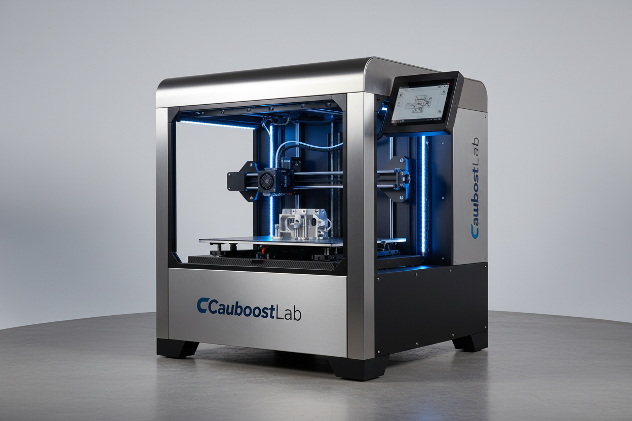 Üzerinde CauboostLab markalı 3D endüstriyel Yazıcı görseli oluştururmusun